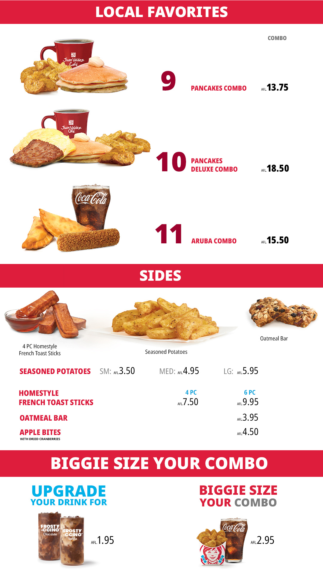 Wendy's Aruba Breakfast Menu