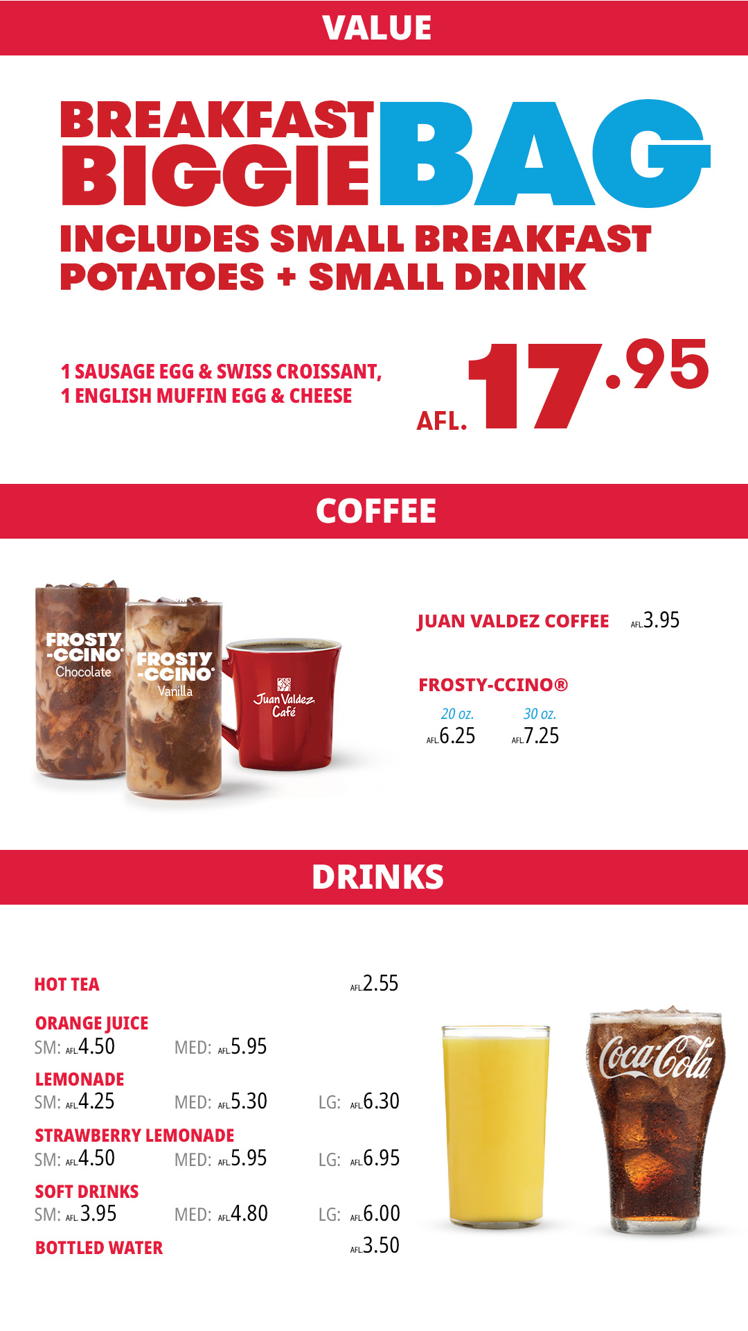 Wendy's Aruba Breakfast Menu