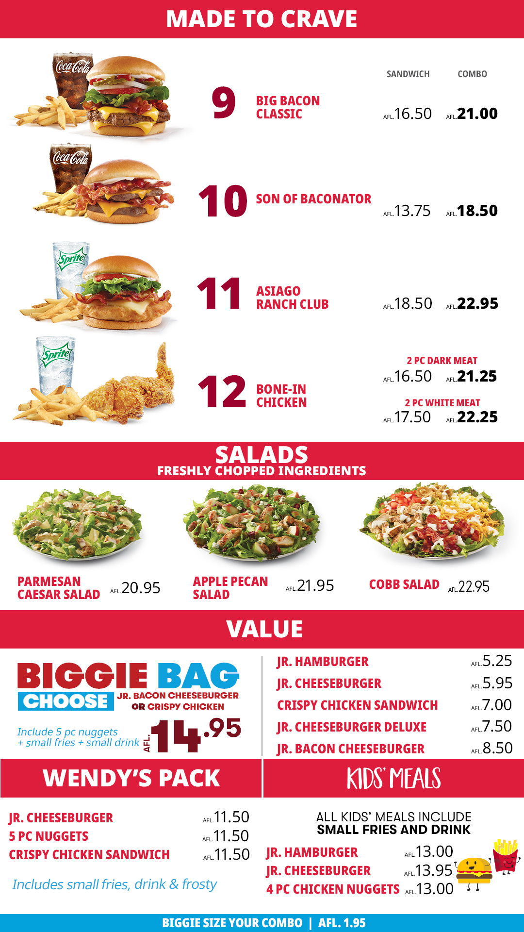 Wendy's Aruba Food Menu