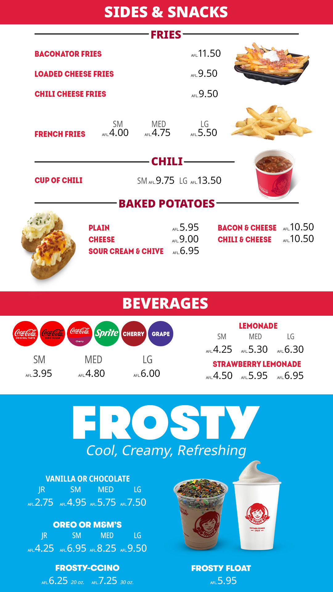 Wendy's Aruba Food Menu